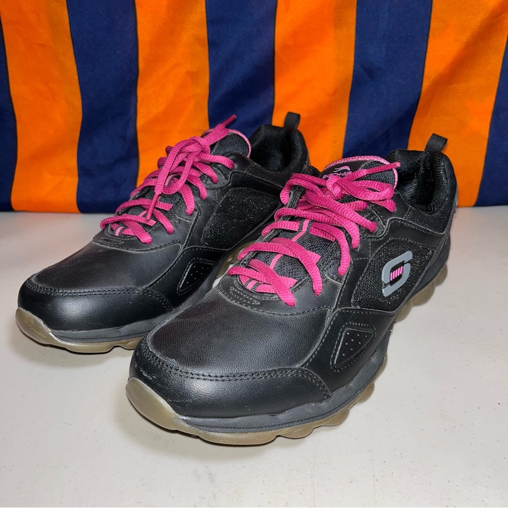 Skechers SKECH-AIR Womens Black/Pink Relaxed Fit Slip Resistant Shoes size 11